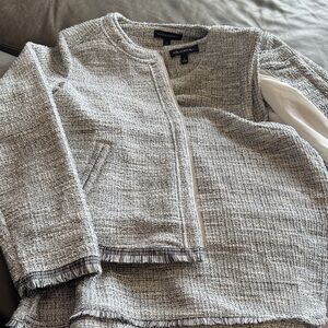 2 Pieces!! Chic Tweed Jacket with Fringe Details Set 12/L